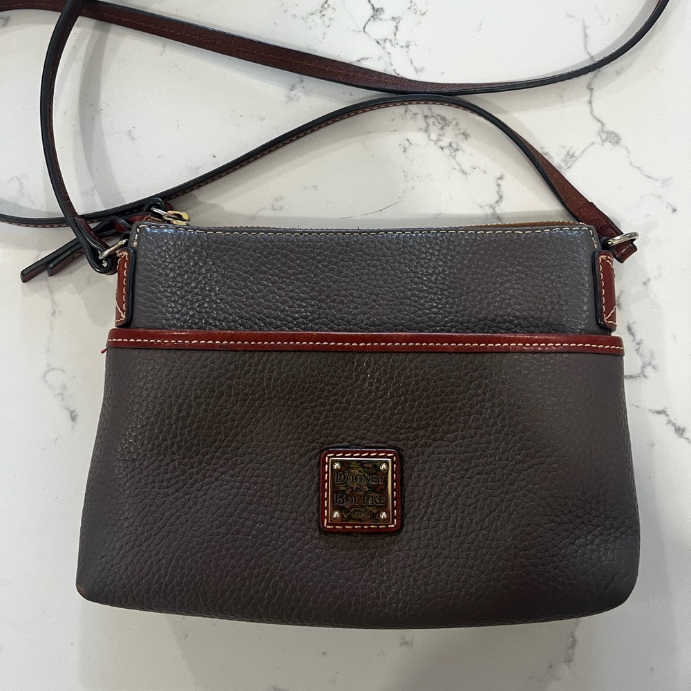 Dooney & Bourke Brown and Dark Gray Crossbody Bag with Red Trim
